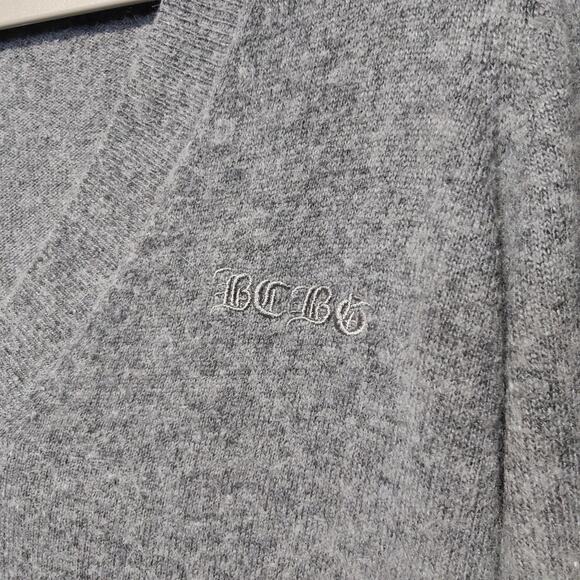 Vintage Y2K BCBG Sz M Angora Wool Grey Sweater Flare Sleeves Fitted Spell Out - Picture 3 of 6